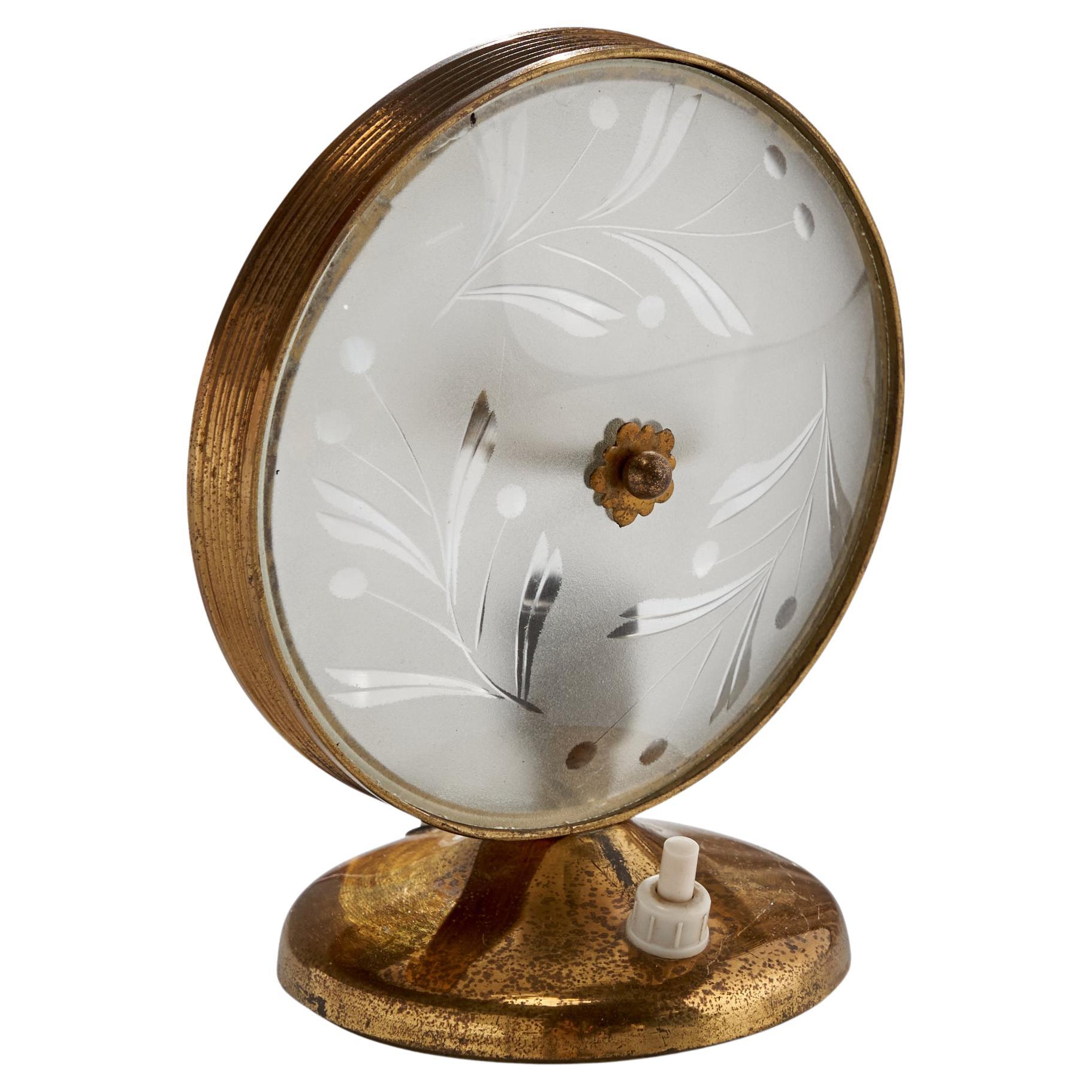 Lampada da tavolo di design italiano, ottone, vetro, Italia, anni '40