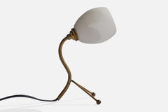 Diseñador italiano, Lámpara de mesa, Latón, Cristal, Italia, Años 50