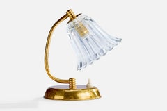 Créateur italien, lampe de bureau, laiton, verre, Italie, années 1950