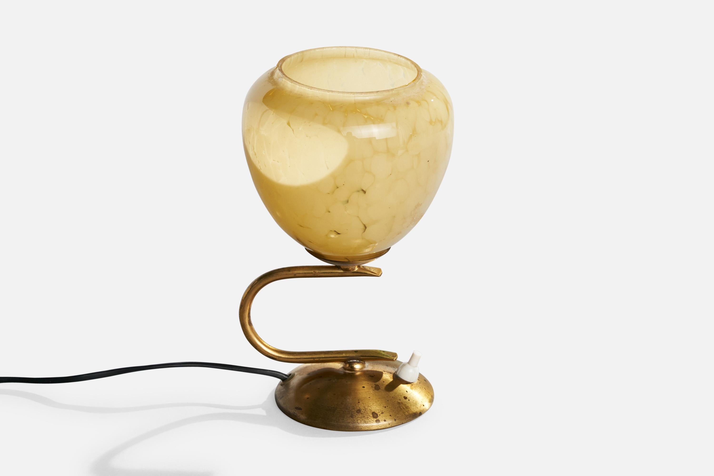 Mid-Century Modern Italian Designer, Table Lamp, Brass, Glass, Italy, 1950s For Sale