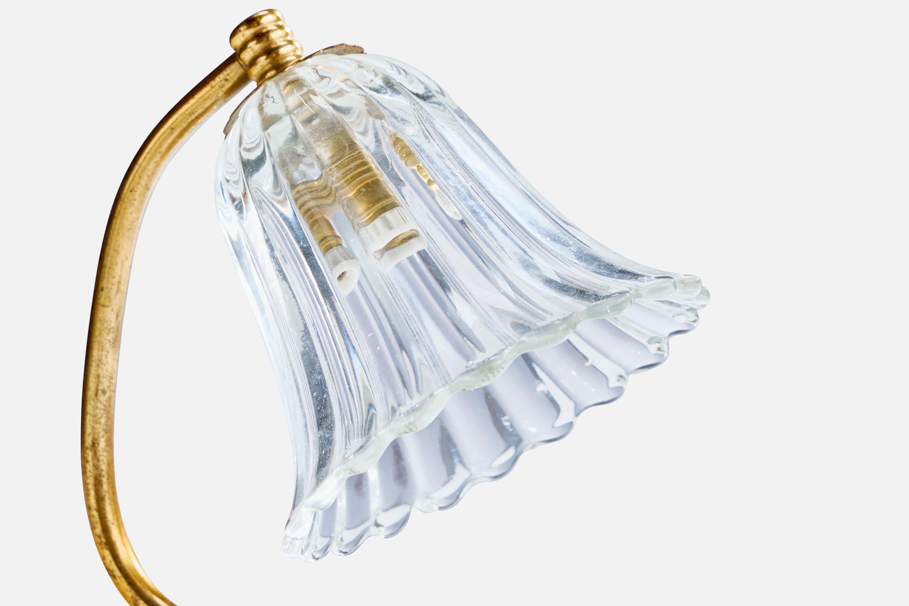 Mid-20th Century Italian Designer, Table Lamp, Brass, Glass, Italy, 1950s For Sale