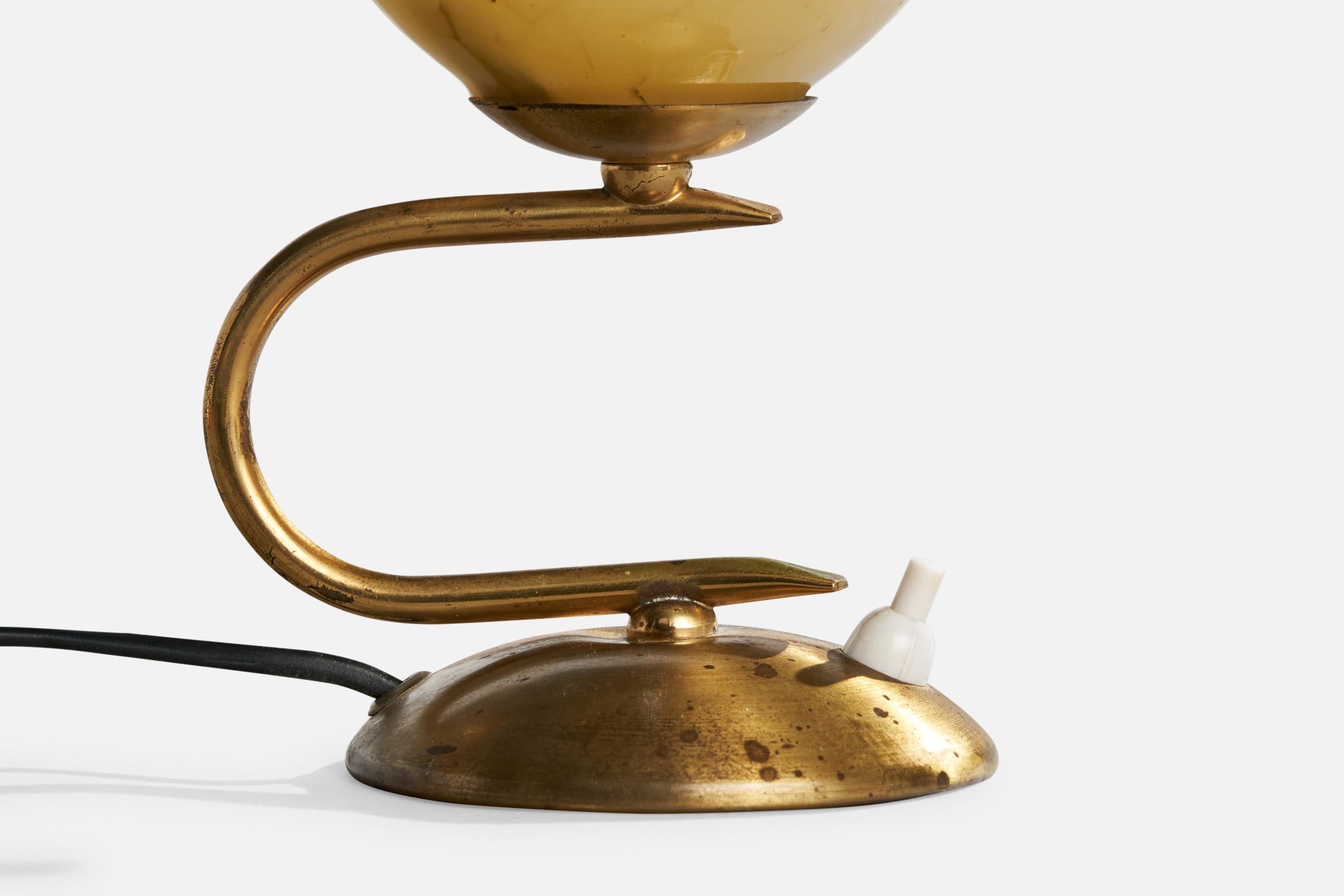 Italian Designer, Table Lamp, Brass, Glass, Italy, 1950s For Sale 1