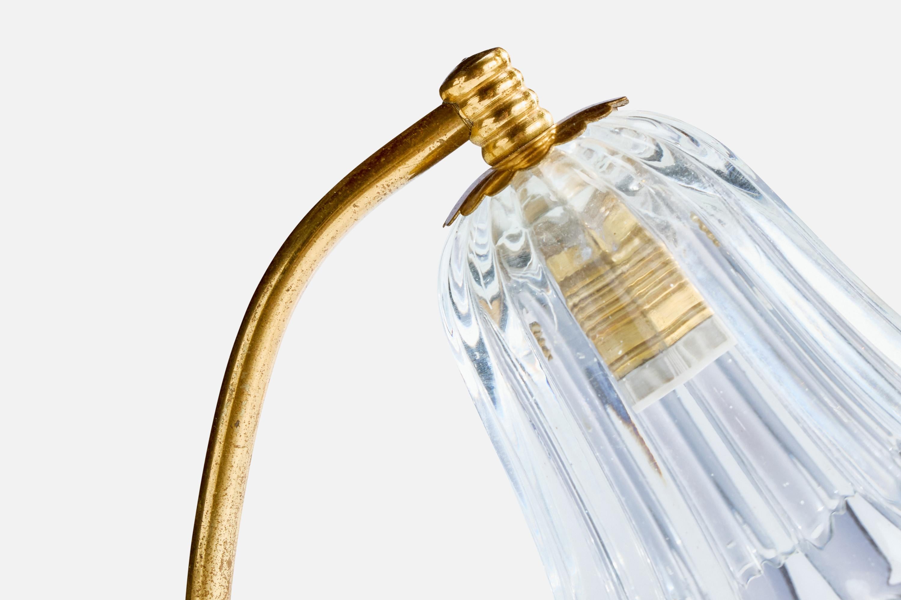 Italian Designer, Table Lamp, Brass, Glass, Italy, 1950s For Sale 2