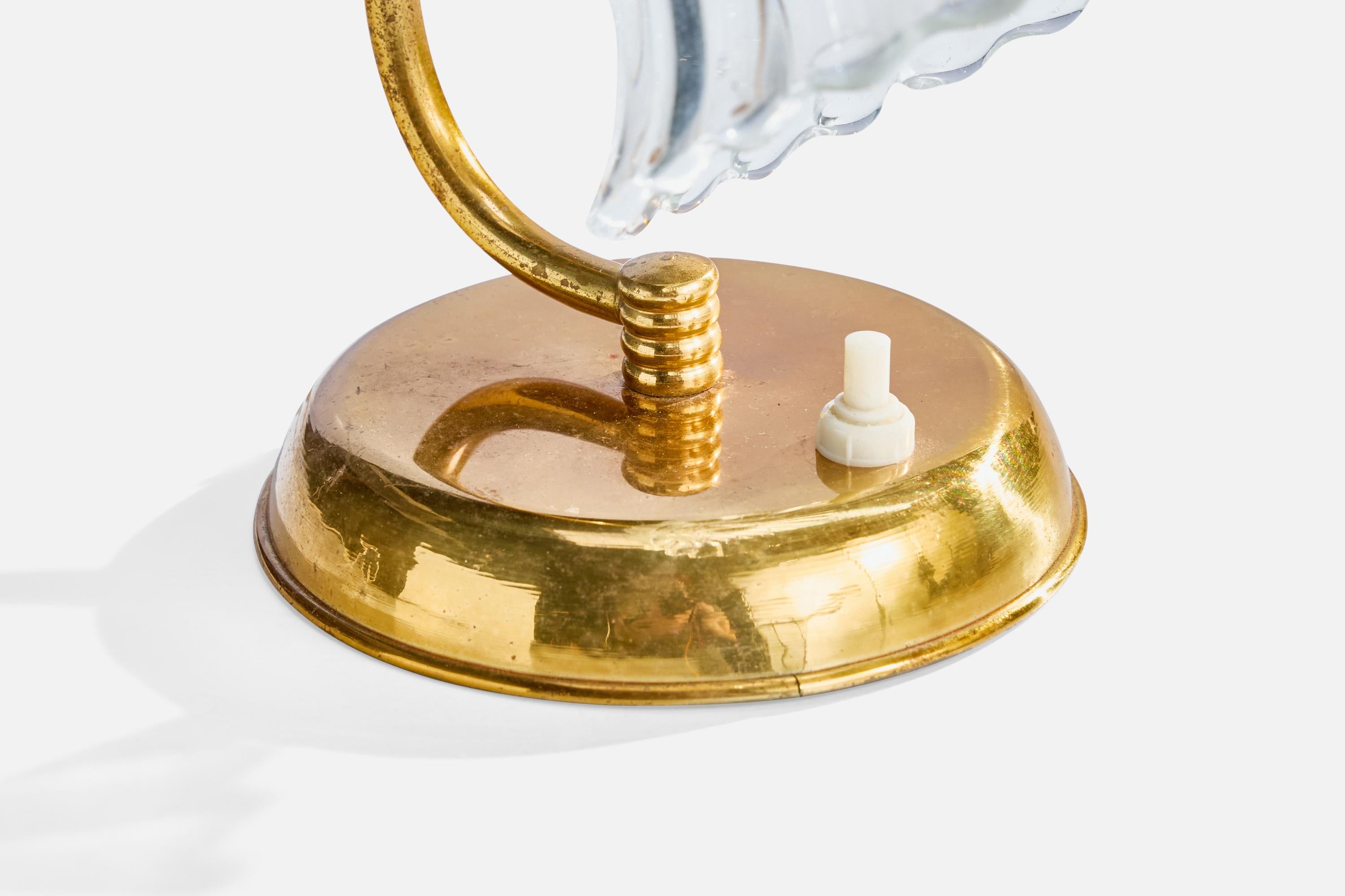 Italian Designer, Table Lamp, Brass, Glass, Italy, 1950s For Sale 3