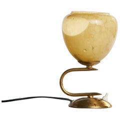 Italienische Designerin, Tischlampe, Messing, Glas, Italien, 1950er Jahre