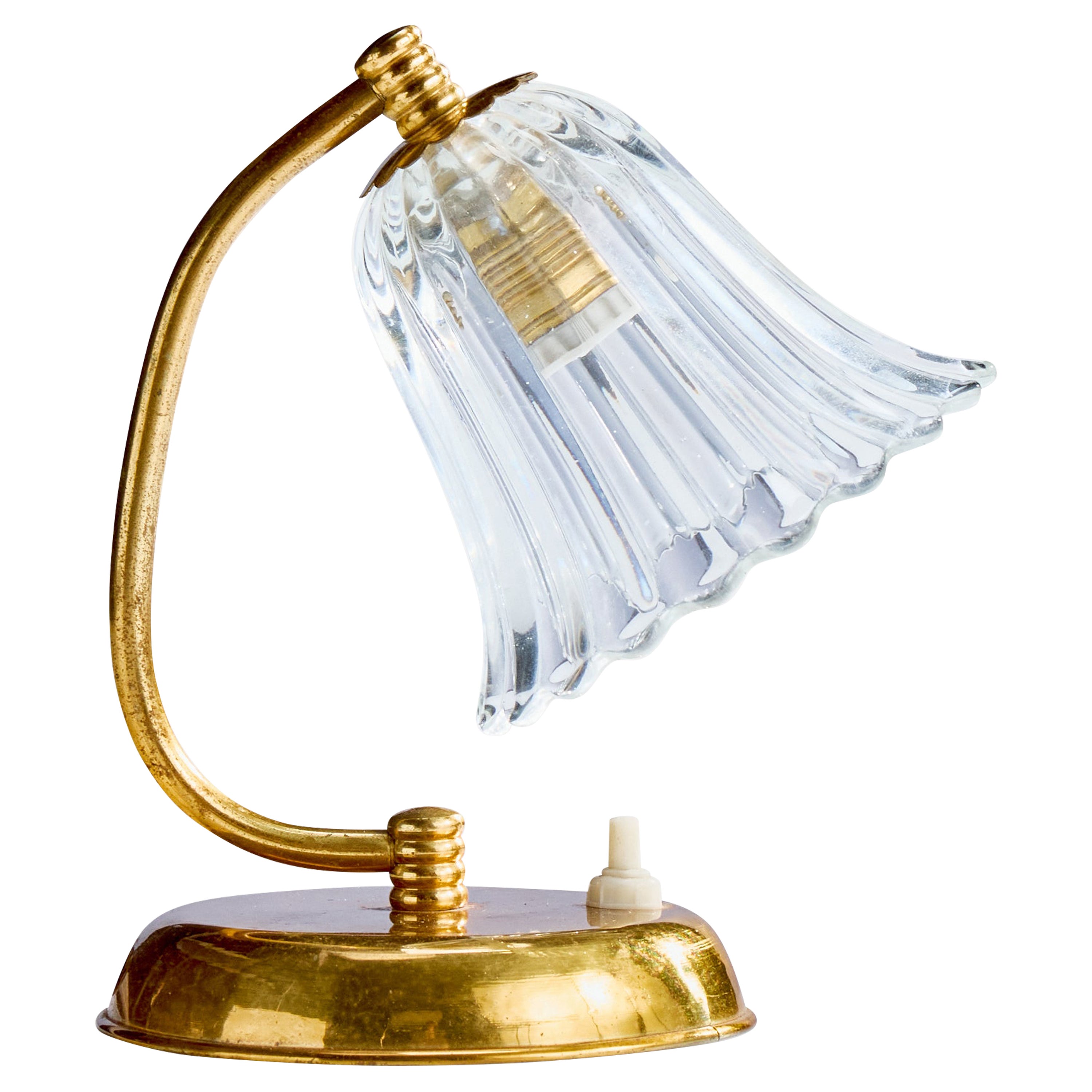 Italian Designer, Table Lamp, Brass, Glass, Italy, 1950s