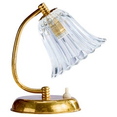 Italian Designer, Table Lamp, Brass, Glass, Italy, 1950s