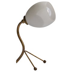 Italian Designer, Table Lamp, Brass, Glass, Italy, 1950s