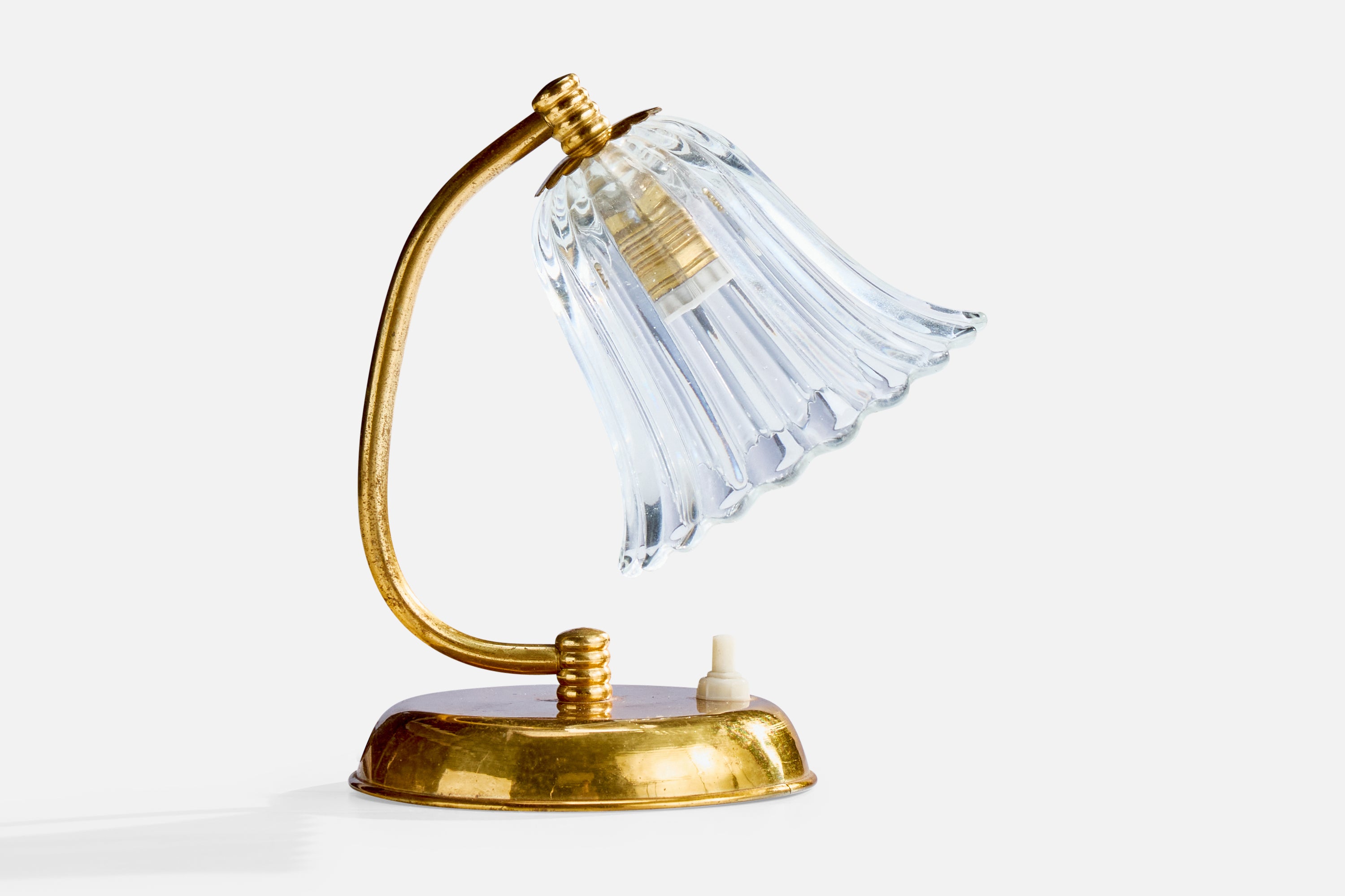 Italian Designer, Table Lamp, Brass, Glass, Italy, 1950s