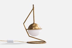 Italian Designer, Table Lamp, Brass, Glass, Italy, 1960s