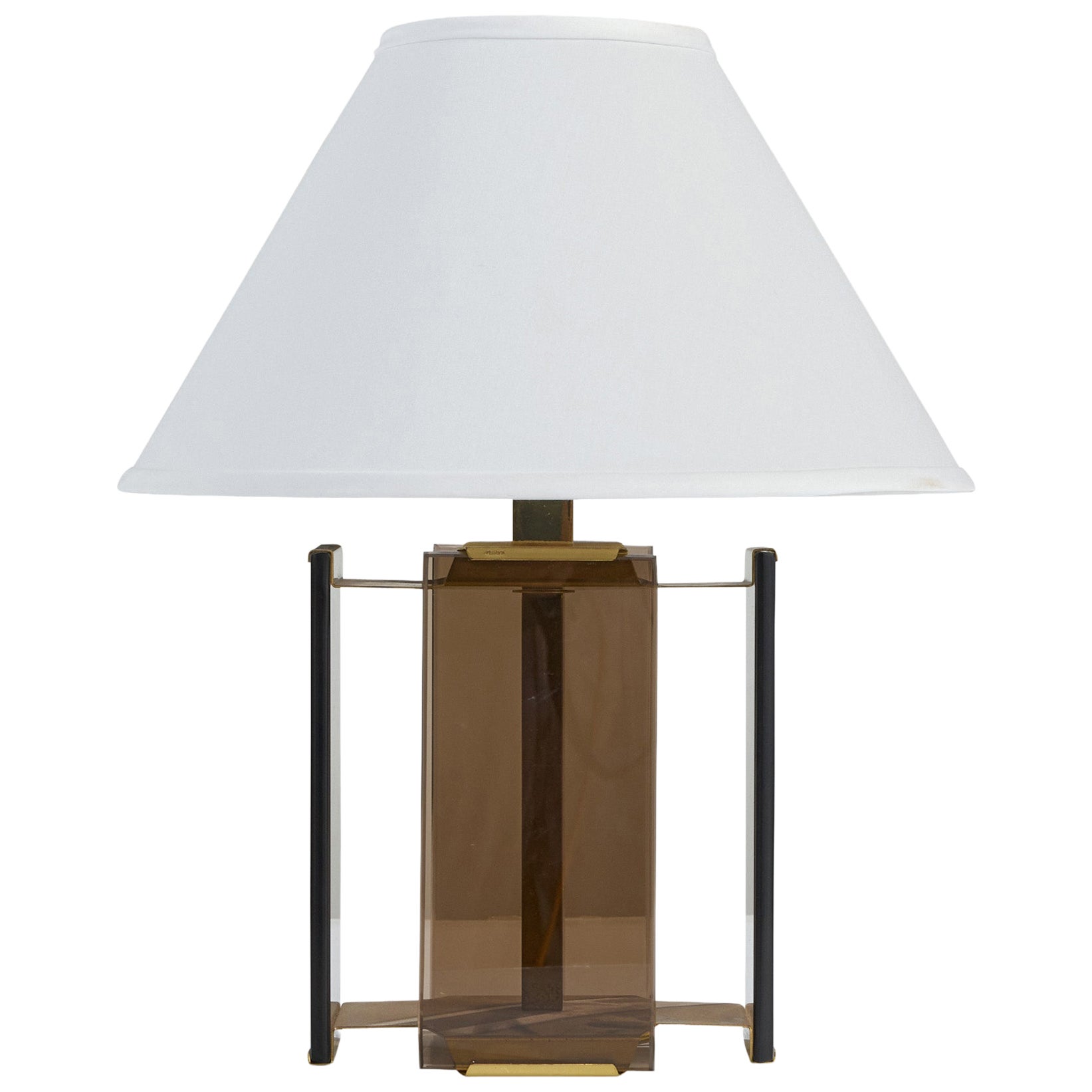 Italian Designer, Table Lamp, Brass, Glass, Italy, 1970s For Sale