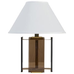 Italian Designer, Table Lamp, Brass, Glass, Italy, 1970s
