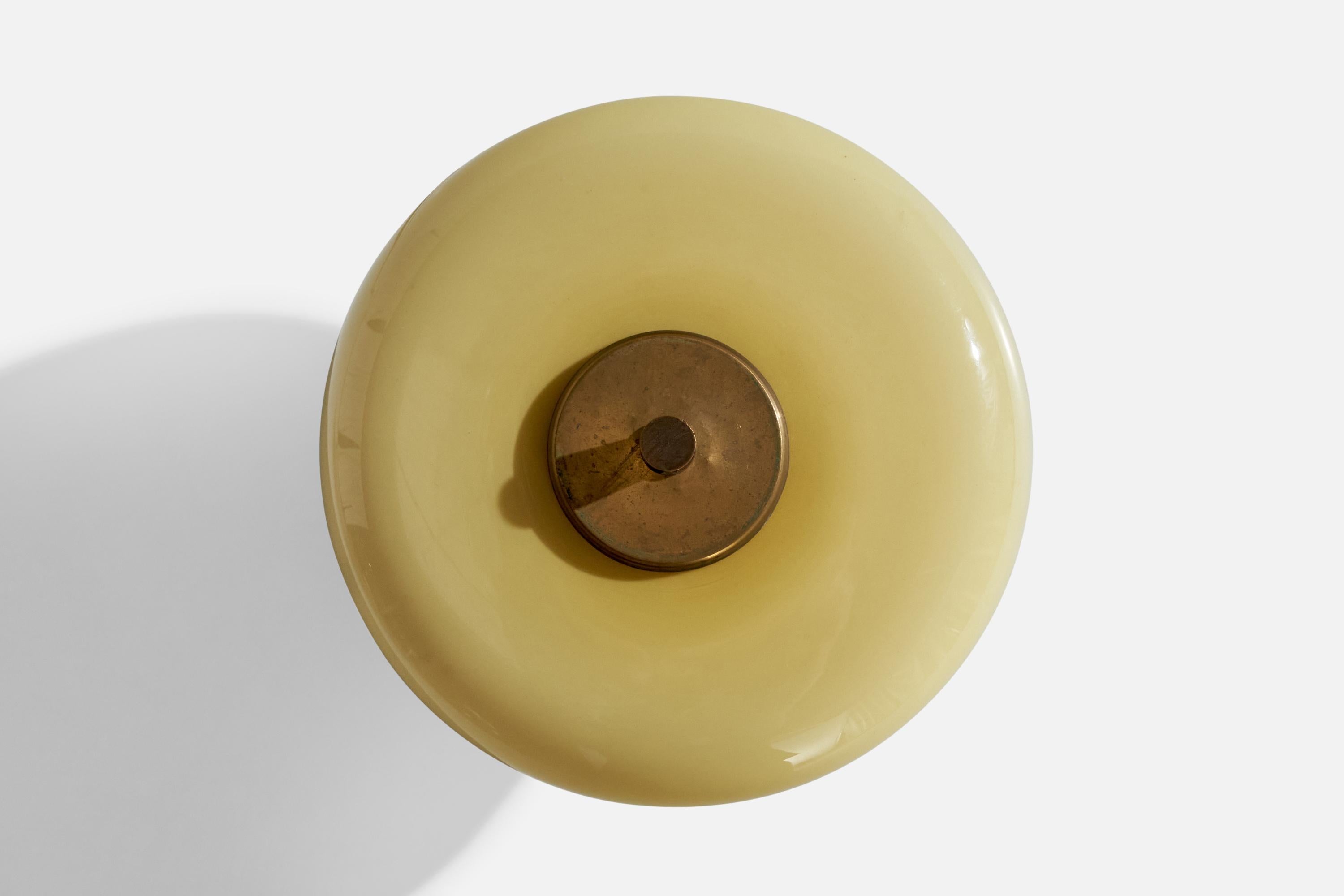 Mid-20th Century Italian Designer, Table Lamp, Brass, Glass, Marble, Italy, 1940s
