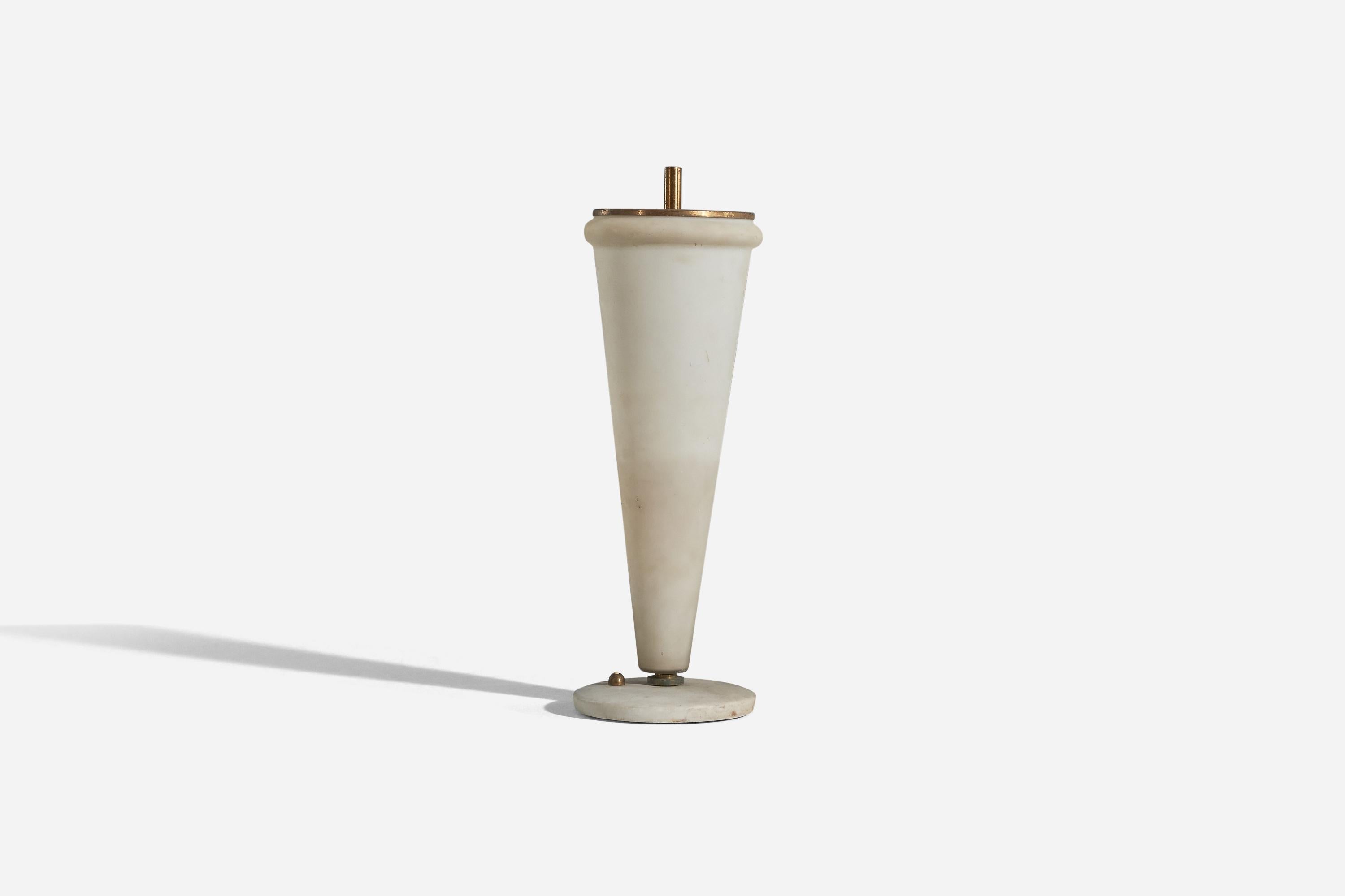 Mid-20th Century Italian Designer, Table Lamp, Brass, Glass, Marble, Italy, 1940s For Sale