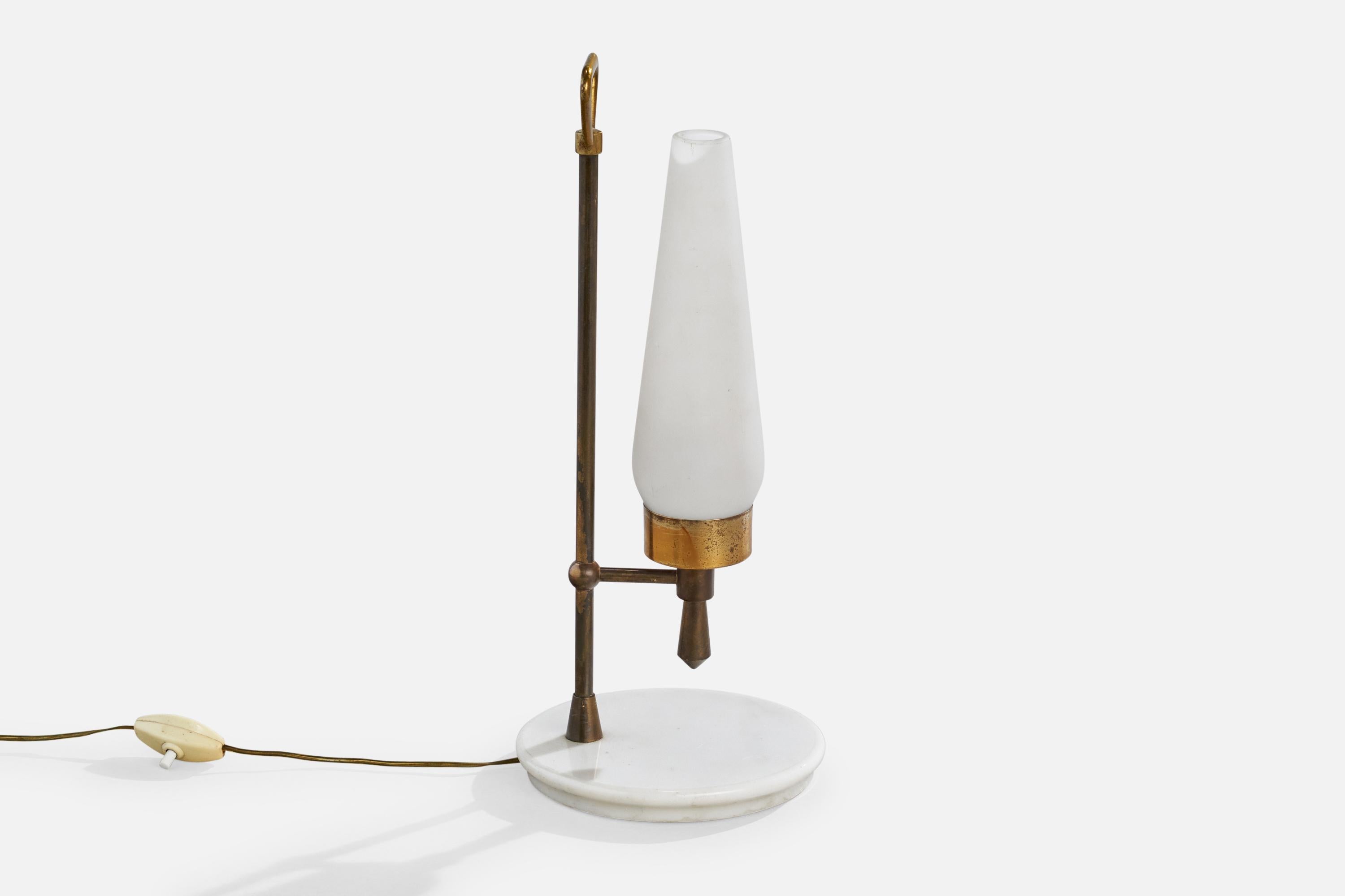 Mid-Century Modern Italian Designer, Table Lamp, Brass, Glass, Marble, Italy, 1950s For Sale