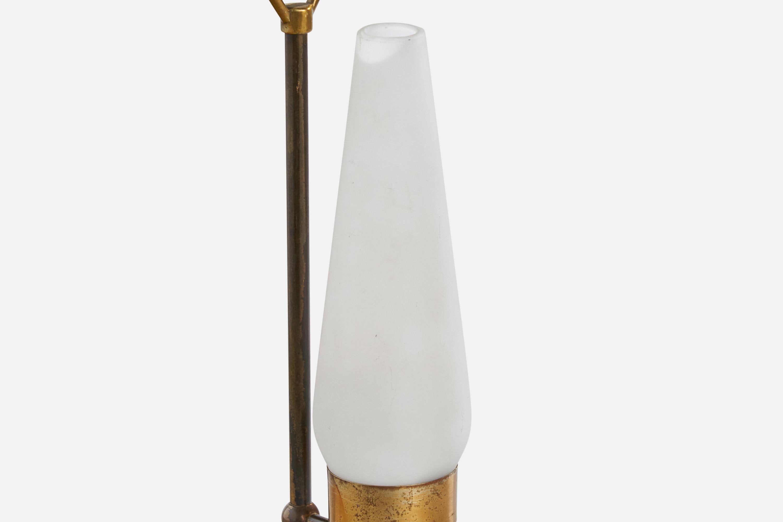 Mid-20th Century Italian Designer, Table Lamp, Brass, Glass, Marble, Italy, 1950s For Sale