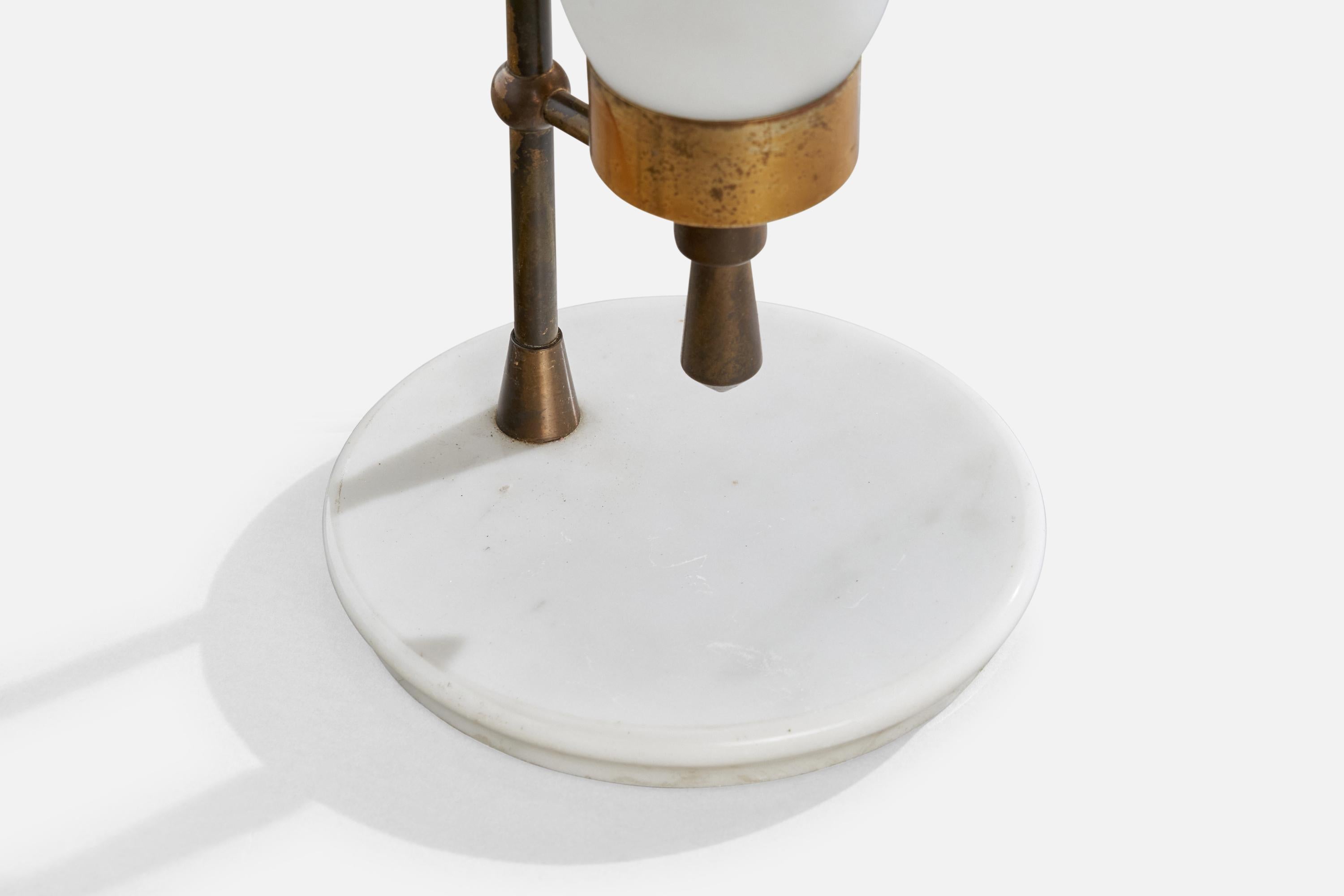 Italian Designer, Table Lamp, Brass, Glass, Marble, Italy, 1950s For Sale 1