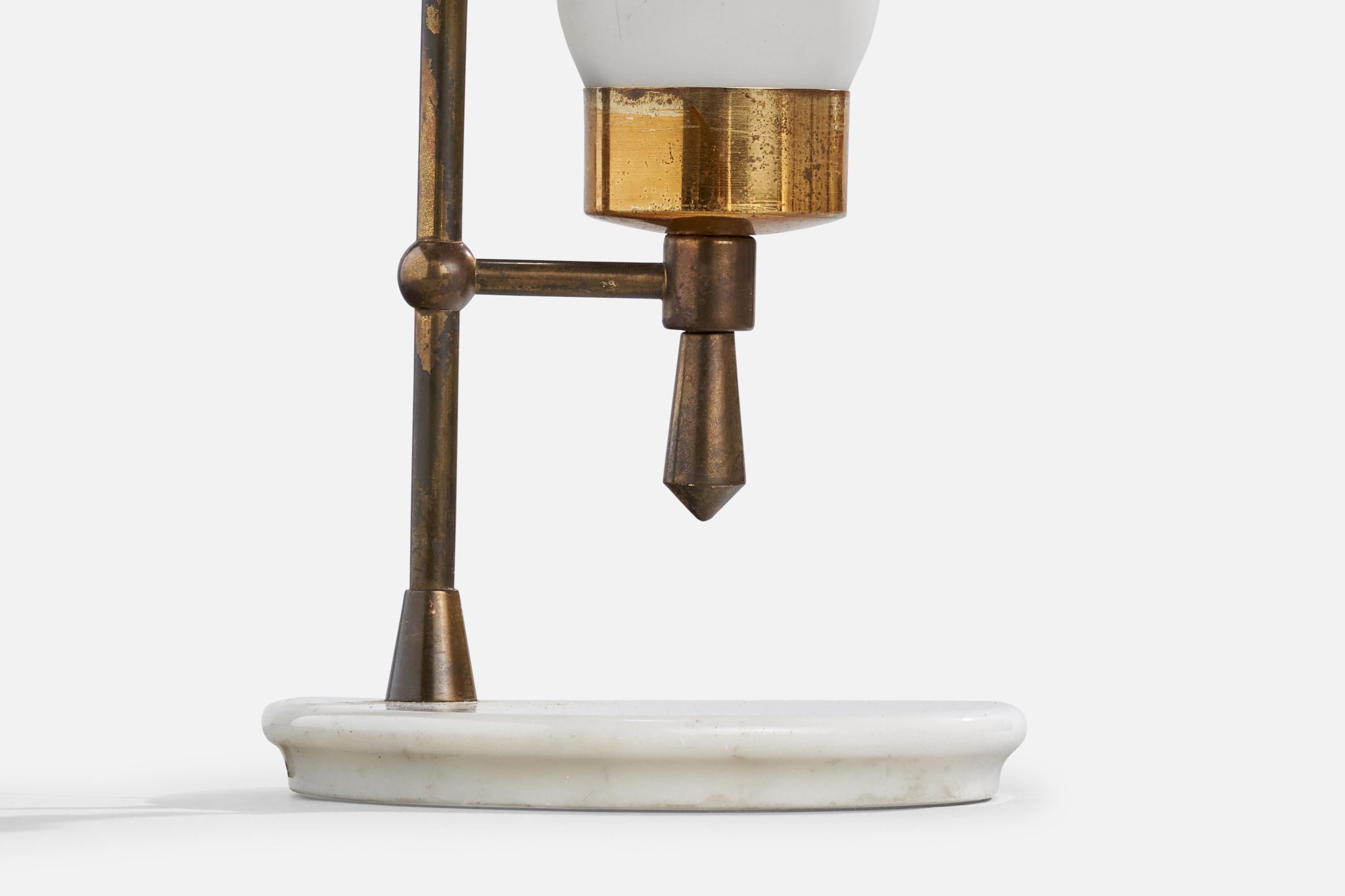 Italian Designer, Table Lamp, Brass, Glass, Marble, Italy, 1950s For Sale 2