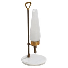 Lampada da tavolo di design italiano, ottone, vetro, marmo, Italia, anni '1950