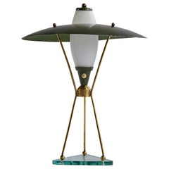 Italian Designer, Table Lamp, Brass, Glass, Metal, Italy, 1950s