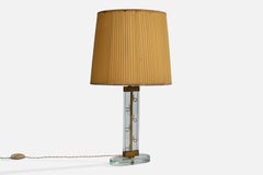 Créateur italien, lampe de table, laiton, verre, nylon, Italie, années 1950