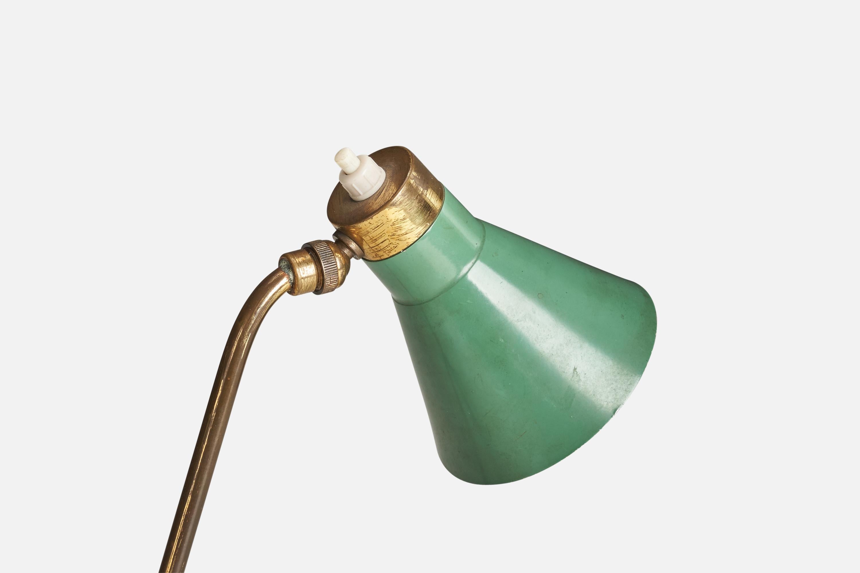 Italian Designer, Table Lamp, Brass, Green-Lacquered Metal, Italy, 1950s In Good Condition For Sale In High Point, NC