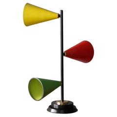 Italian Designer, Table Lamp, Brass, Green Red Yellow Lacquer Metal, Italy 1950s