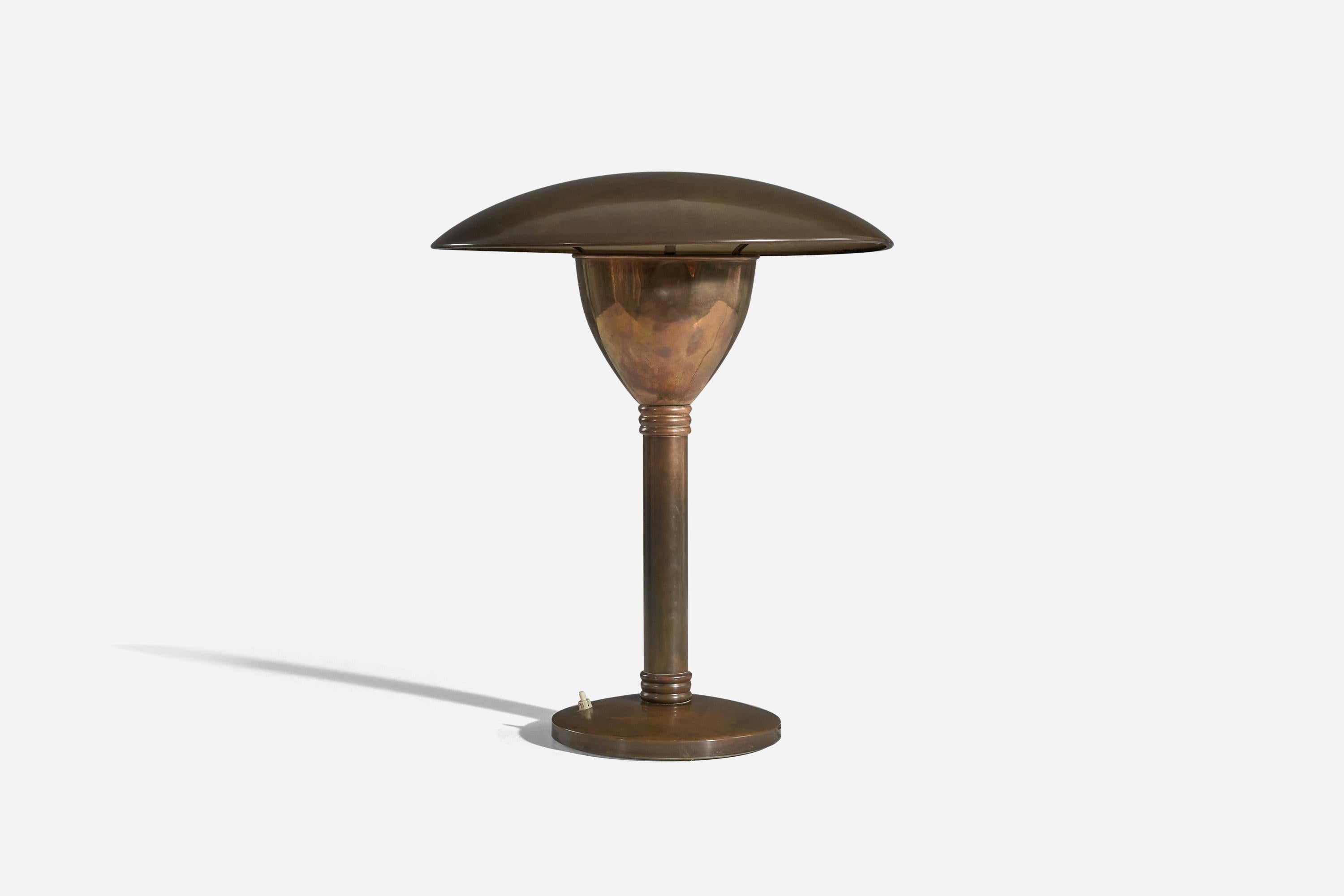 Mid-Century Modern Italian Designer, Table Lamp, Brass, Italy, 1930s