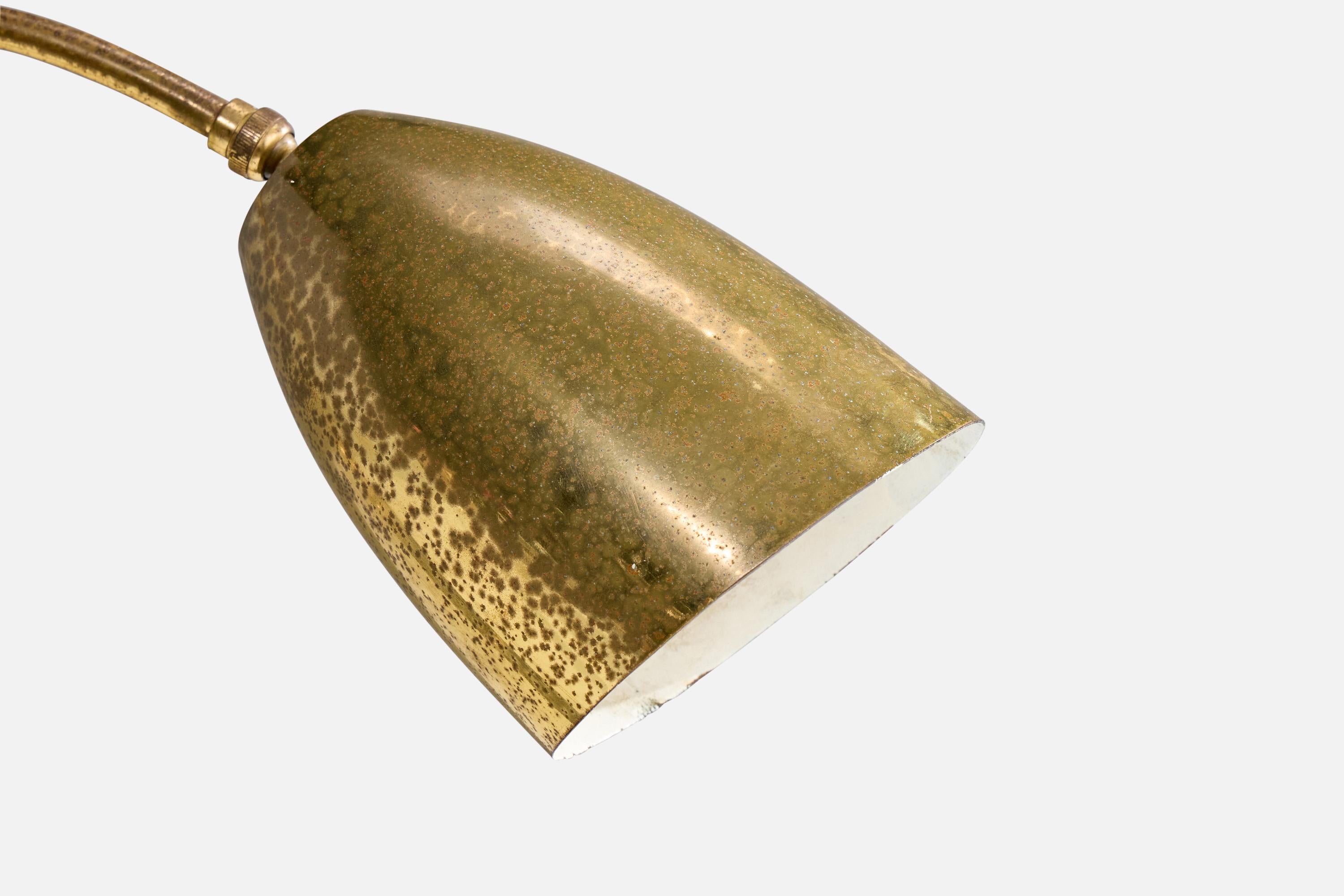 Mid-20th Century Italian Designer, Table Lamp, Brass, Leather, Italy, 1940s For Sale