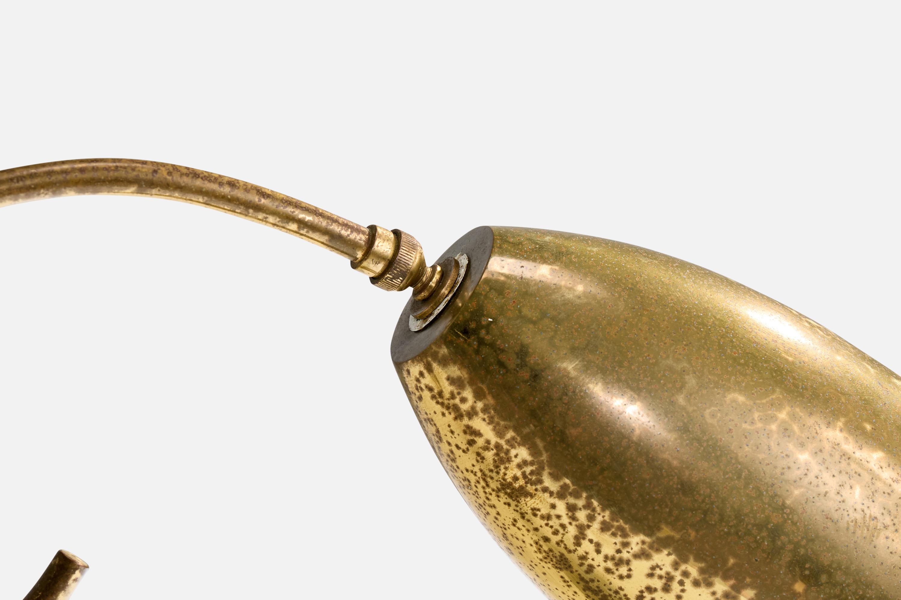Italian Designer, Table Lamp, Brass, Leather, Italy, 1940s For Sale 1