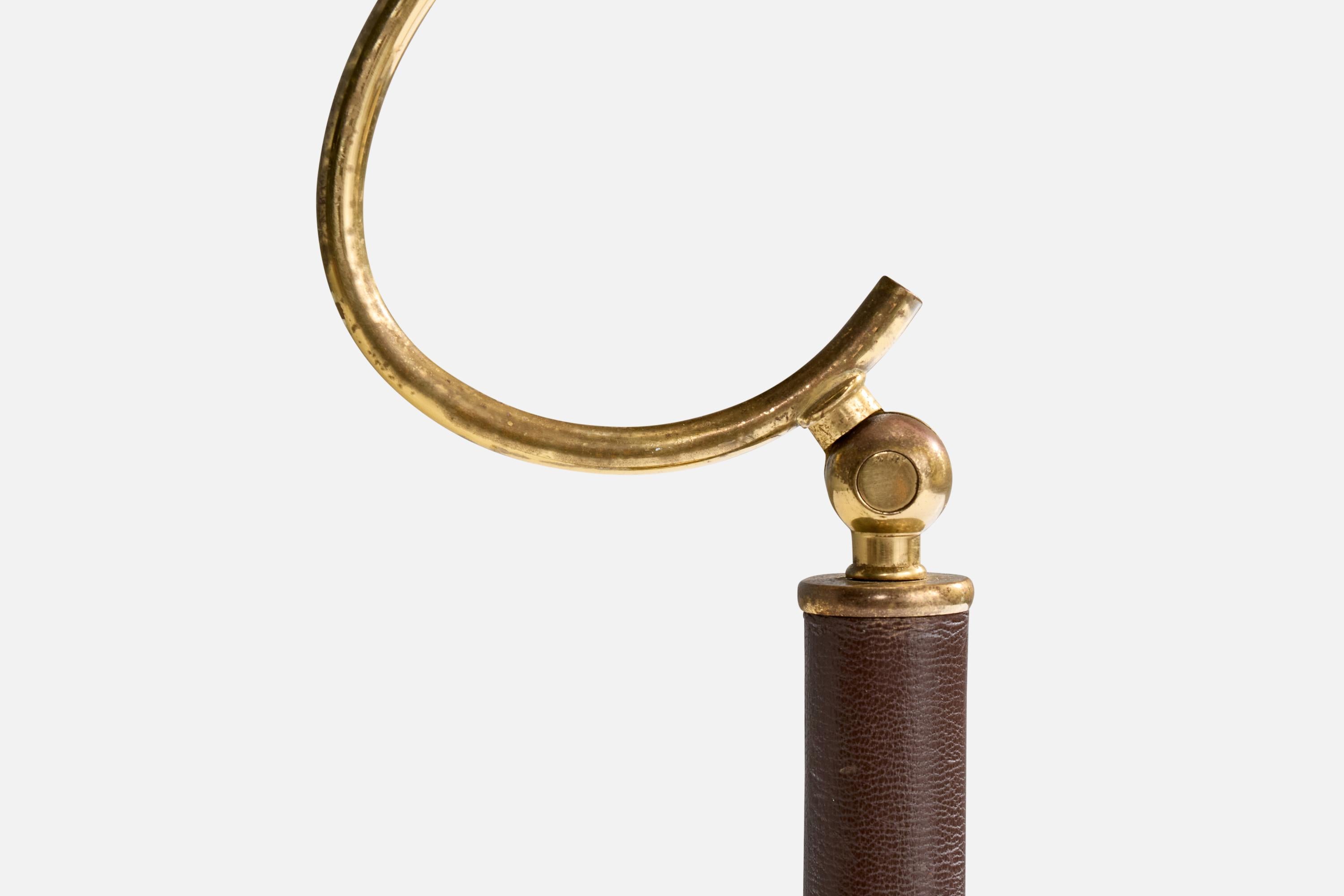 Italian Designer, Table Lamp, Brass, Leather, Italy, 1940s For Sale 2
