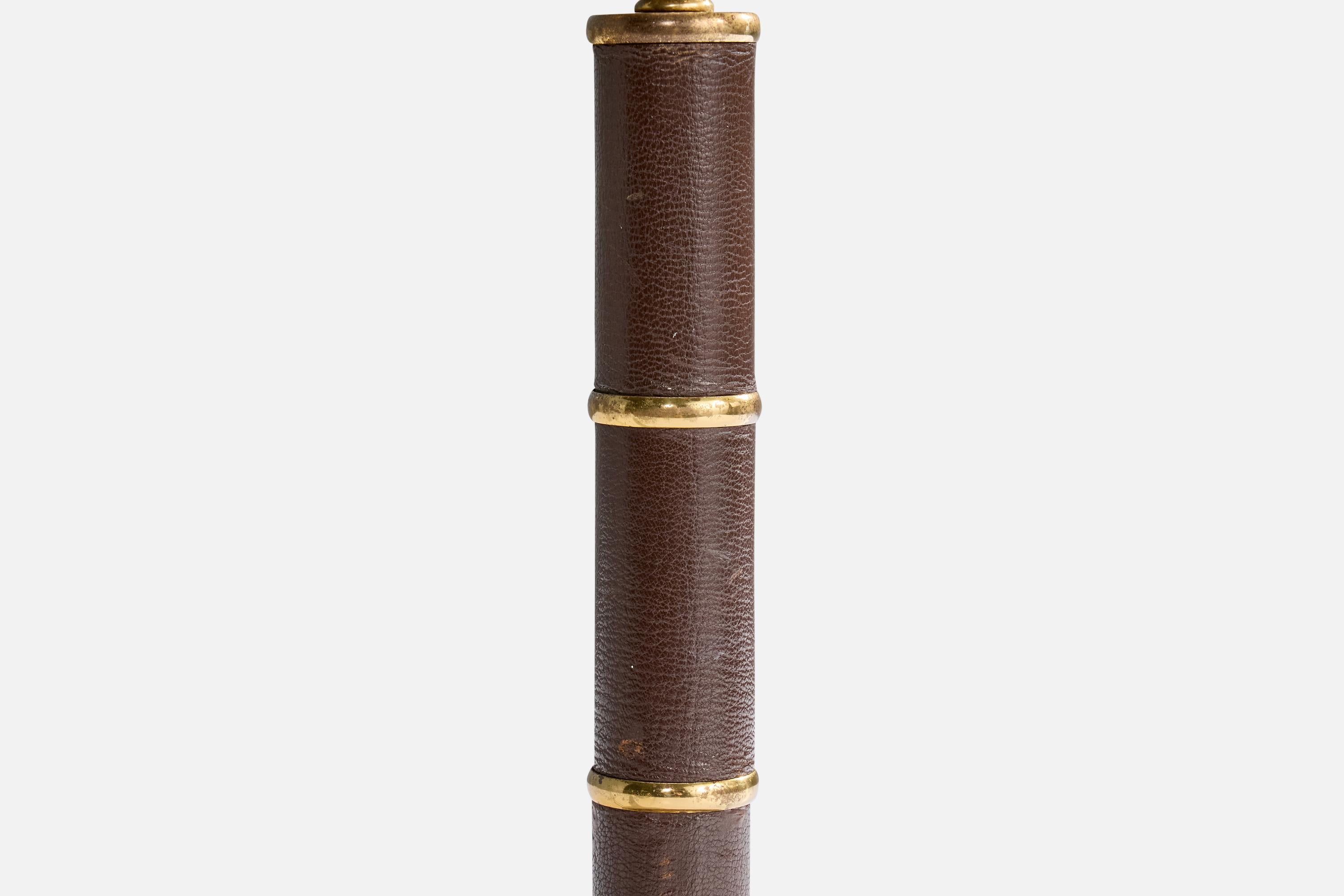 Italian Designer, Table Lamp, Brass, Leather, Italy, 1940s For Sale 3