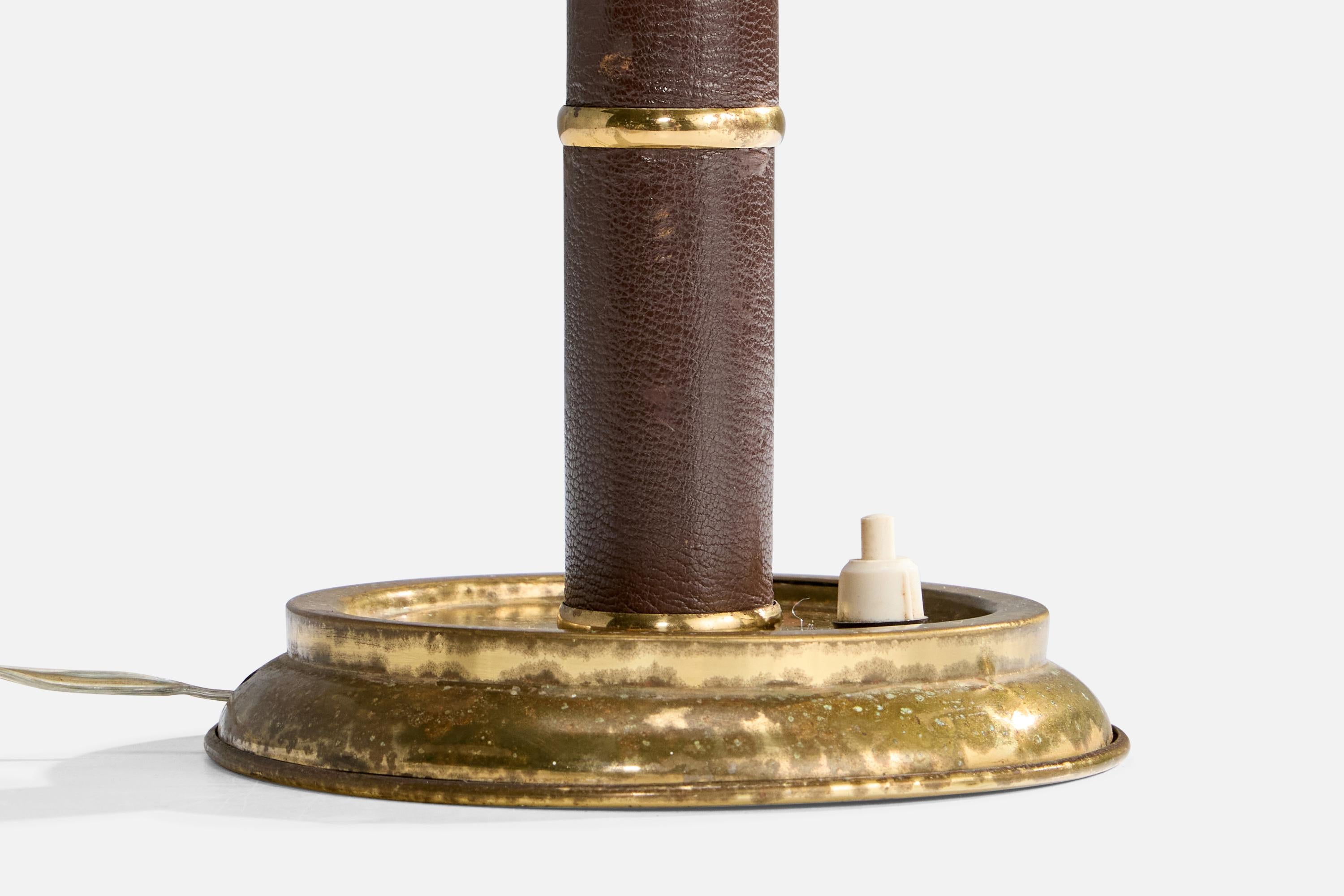 Italian Designer, Table Lamp, Brass, Leather, Italy, 1940s For Sale 5