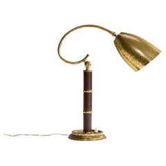 Italian Designer, Table Lamp, Brass, Leather, Italy, 1940s