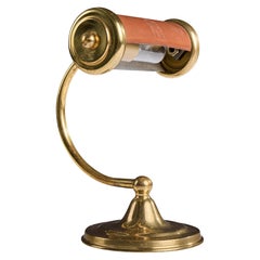 Italian Designer, Table Lamp, Brass, Leather, Italy, 1960s