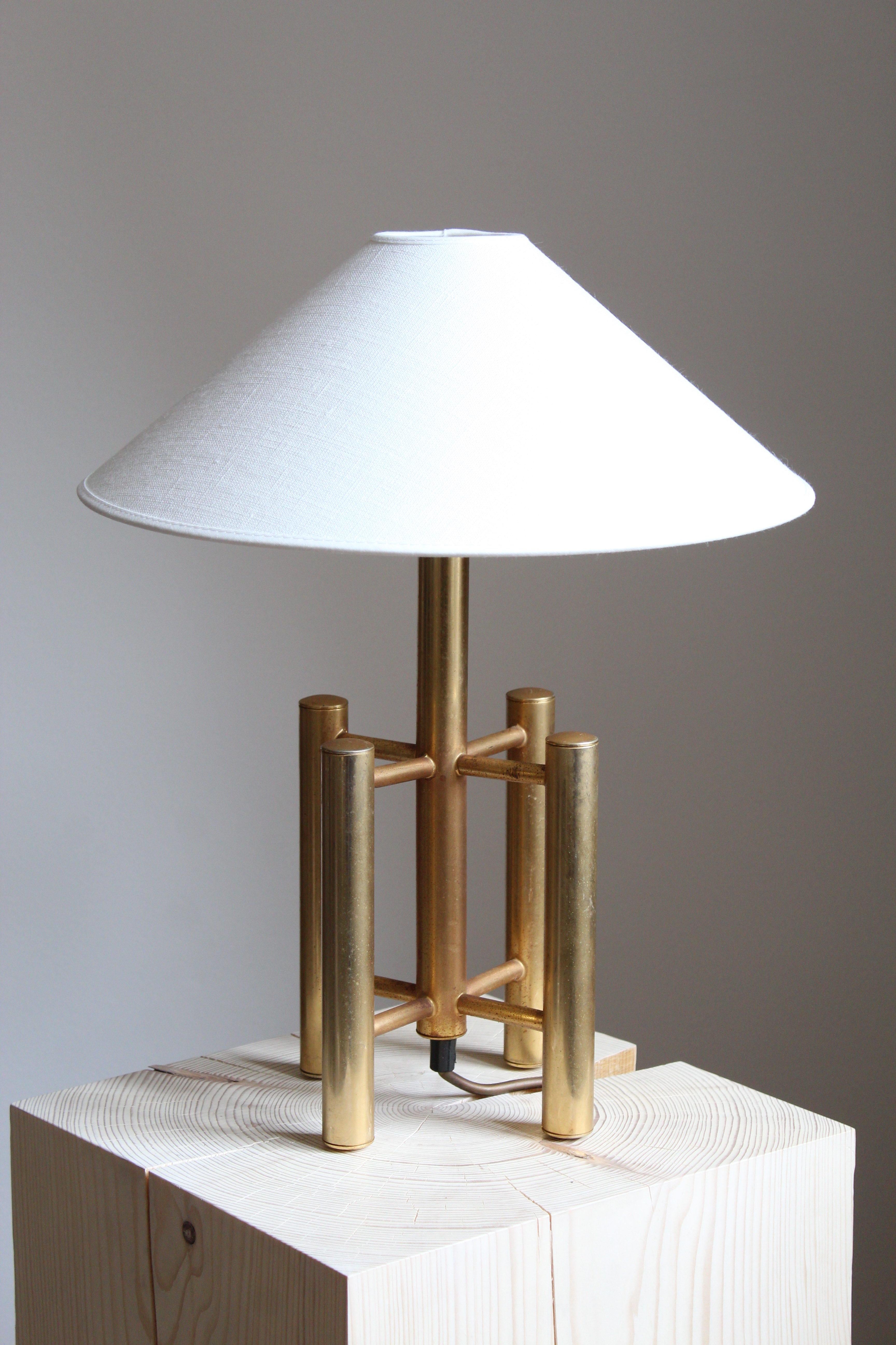 Modern Italian Designer, Table Lamp, Brass, Linen, Italy, 1970s