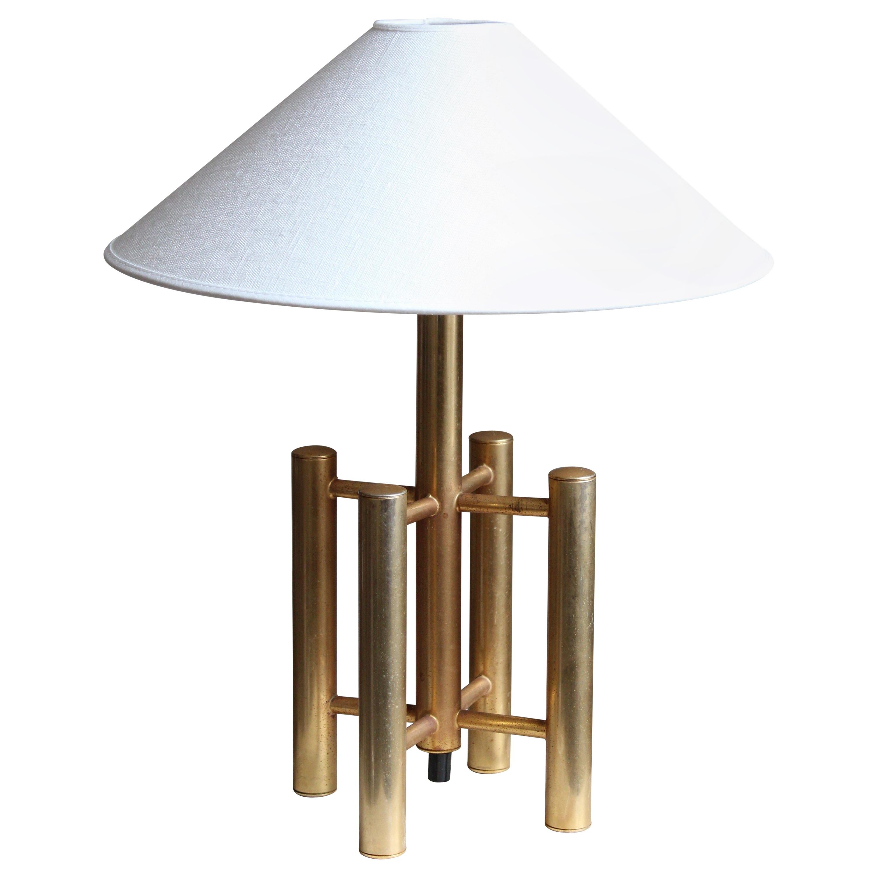 Italian Designer, Table Lamp, Brass, Linen, Italy, 1970s