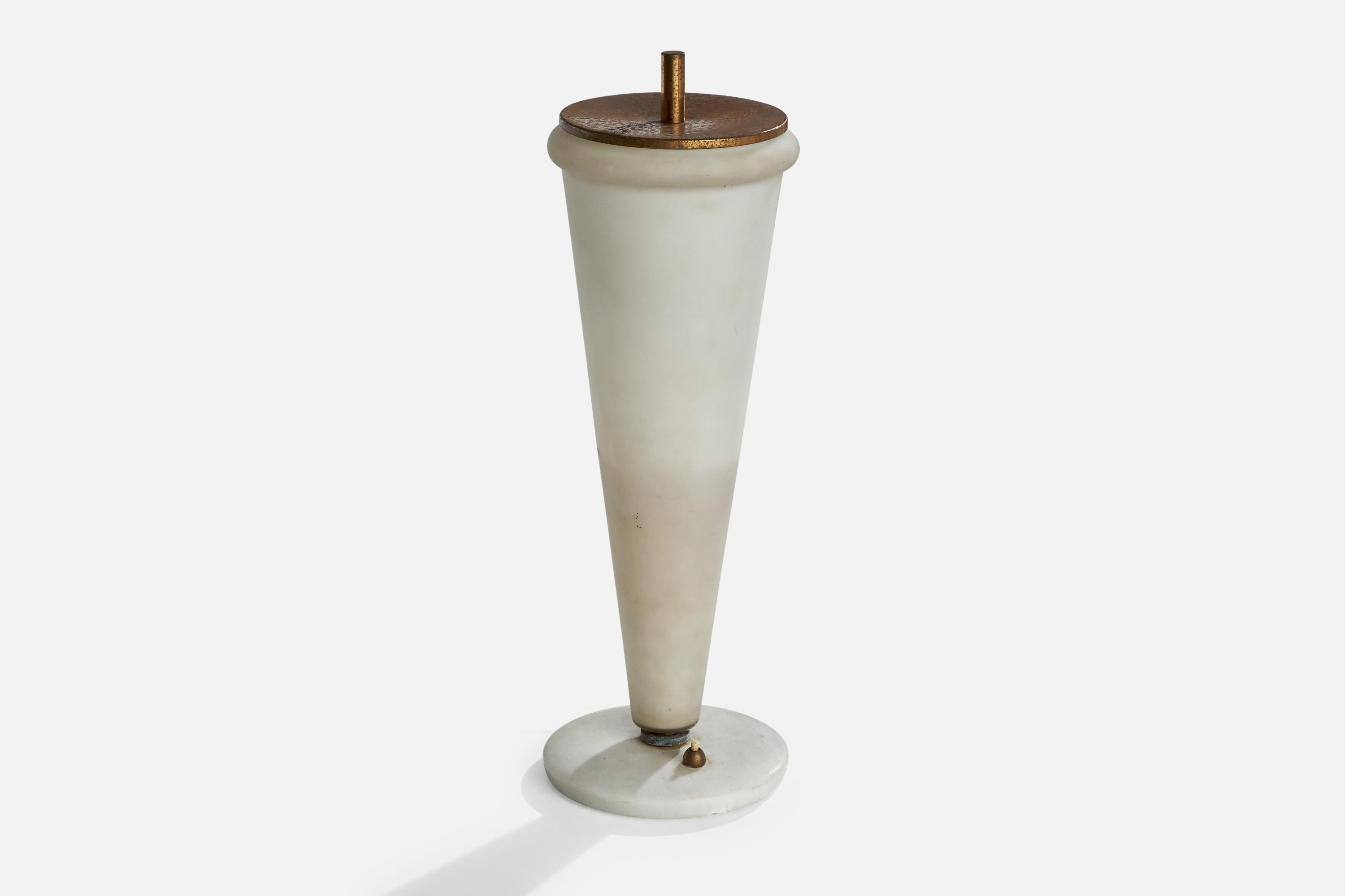 Mid-Century Modern Italian Designer, Table Lamp, Brass, Marble, Glass, Italy, 1940s