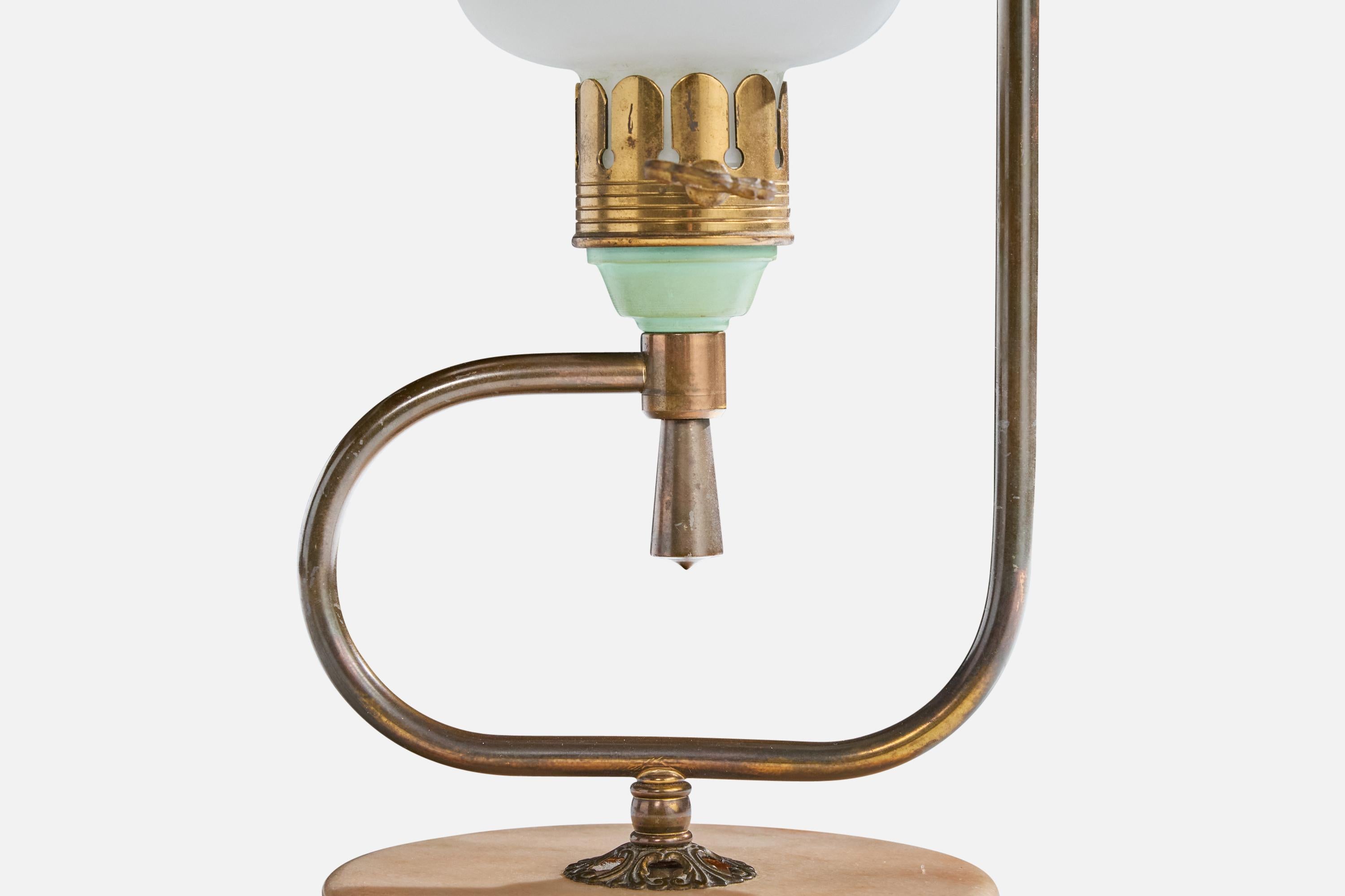 Diseñador italiano, Lámpara de mesa, Latón, Mármol, Cristal, Italia, Años 1950 mediados del siglo XX en venta
