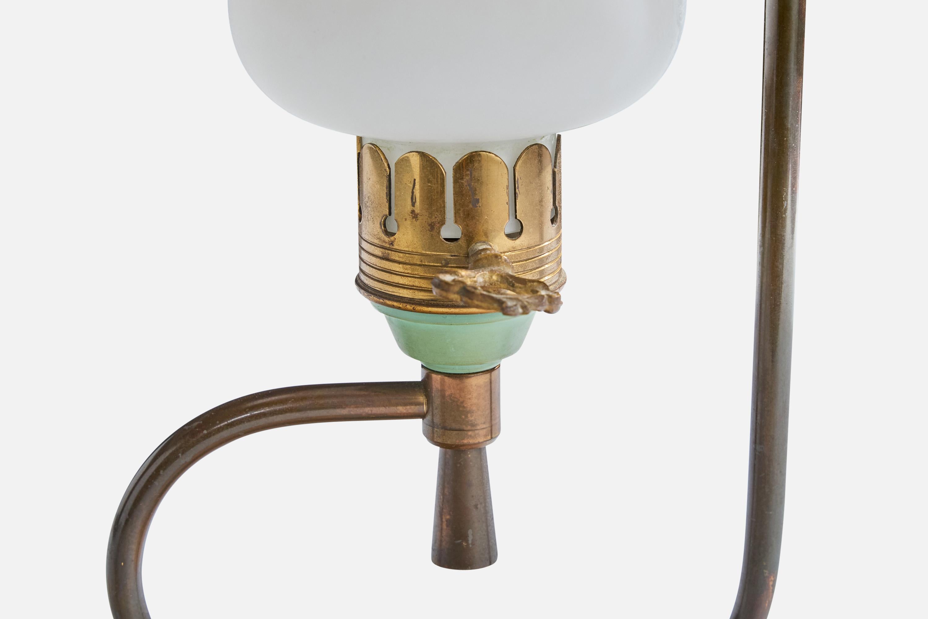 Diseñador italiano, Lámpara de mesa, Latón, Mármol, Cristal, Italia, Años 1950 en venta 1