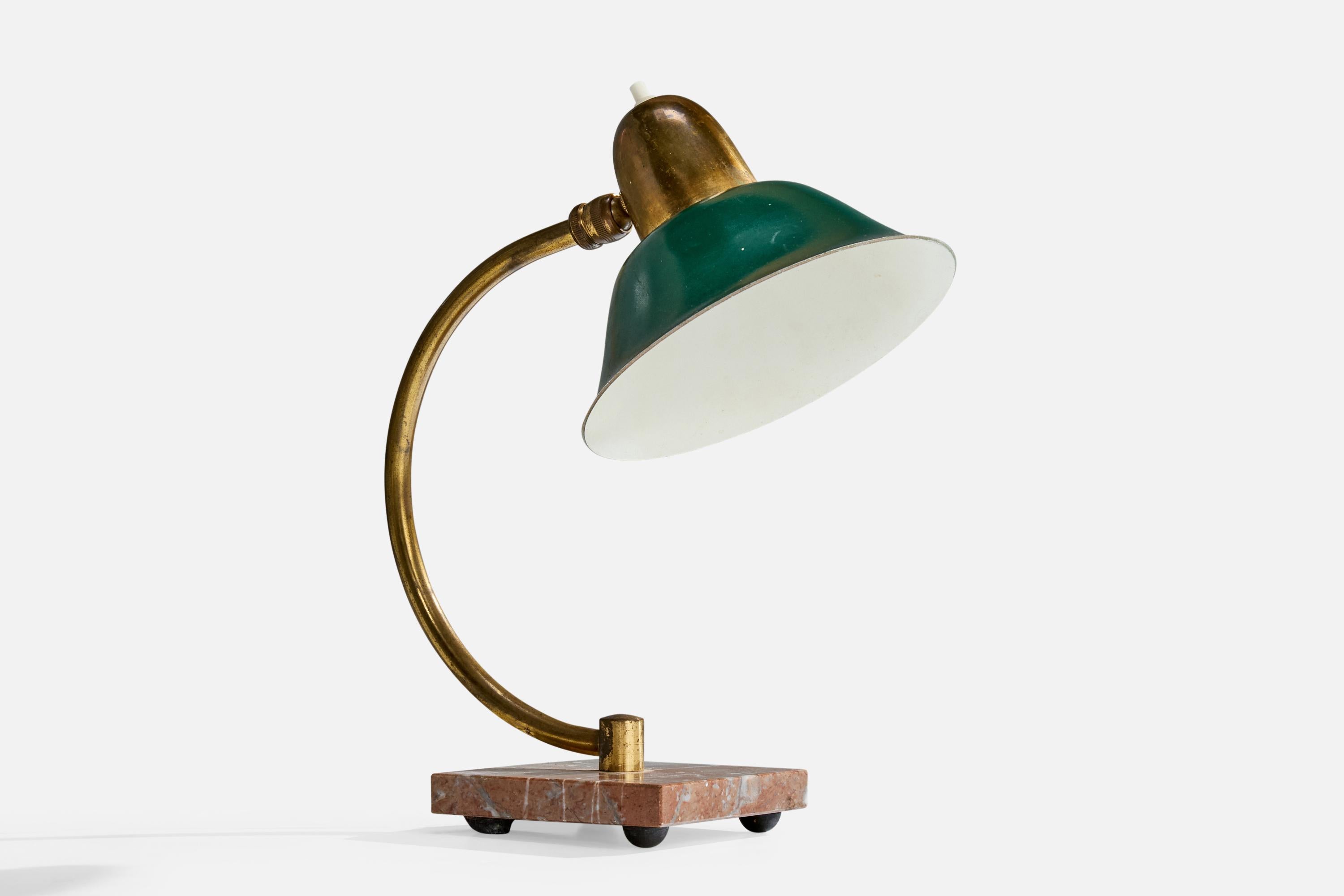 Diseñador italiano, Lámpara de mesa, Latón, Mármol, Metal, Italia, Años 1940 Moderno de mediados de siglo en venta