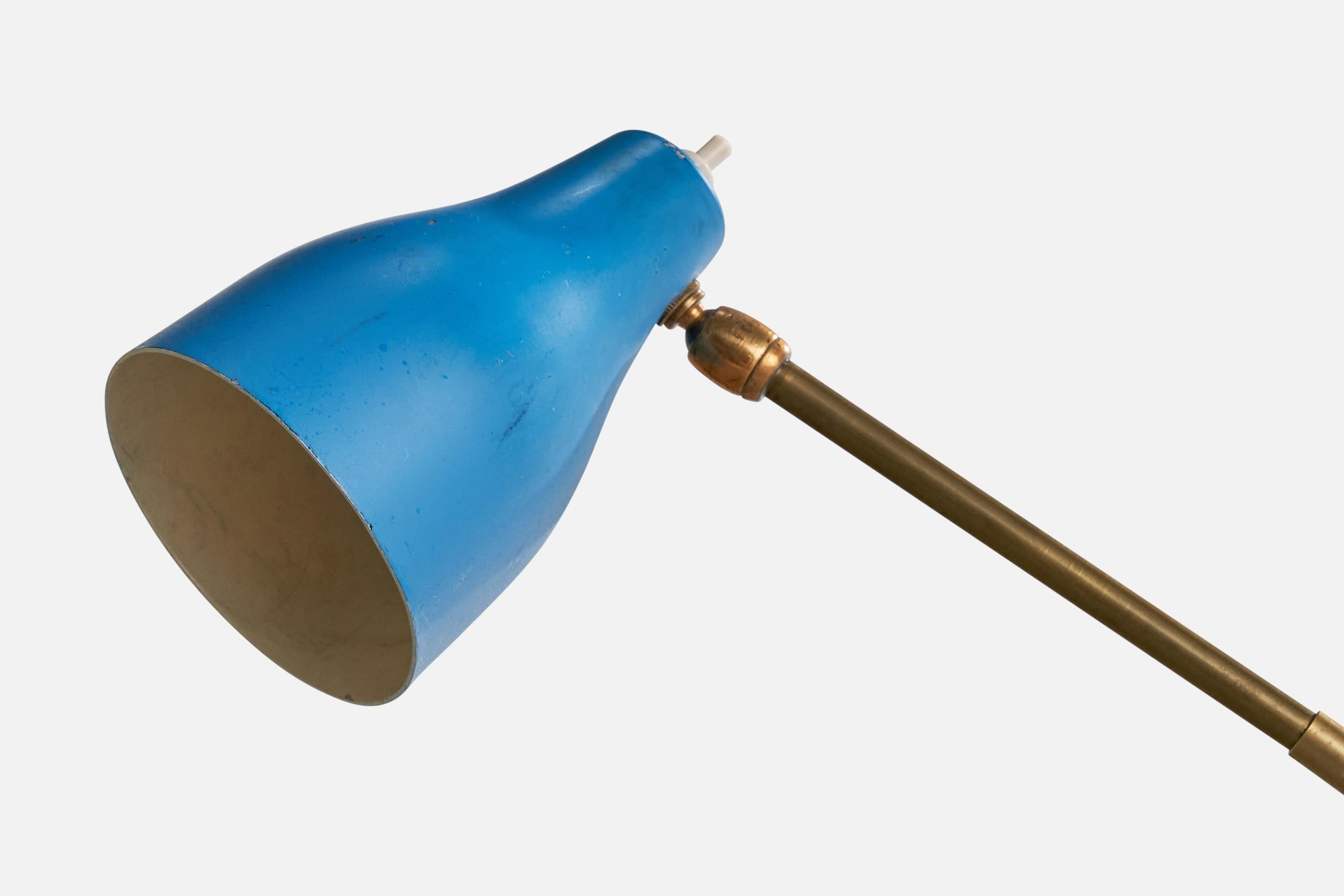 Mid-Century Modern Italian Designer, Table Lamp, Brass, Marble, Metal, Italy, 1950s For Sale