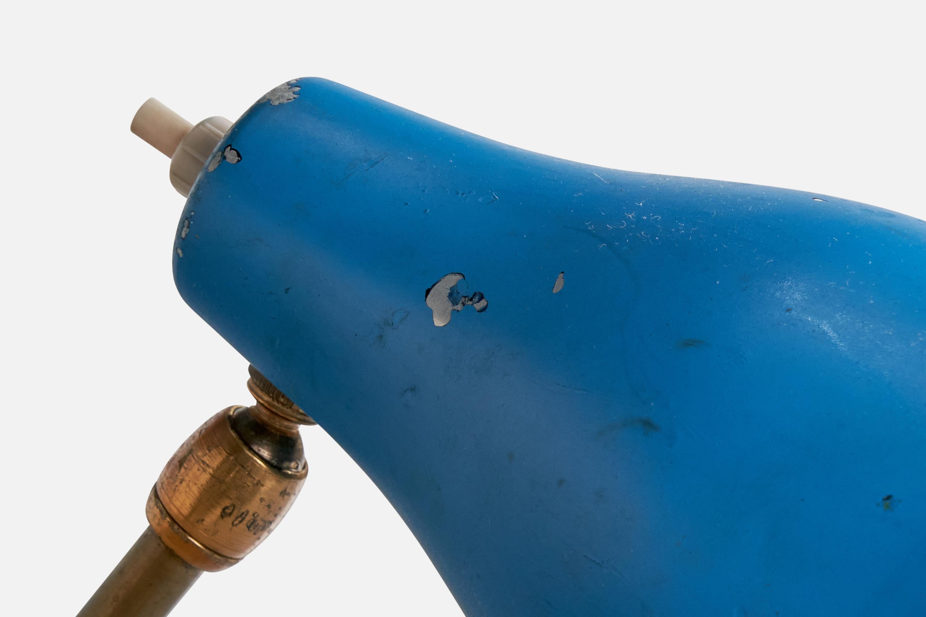 Italian Designer, Table Lamp, Brass, Marble, Metal, Italy, 1950s In Good Condition For Sale In High Point, NC
