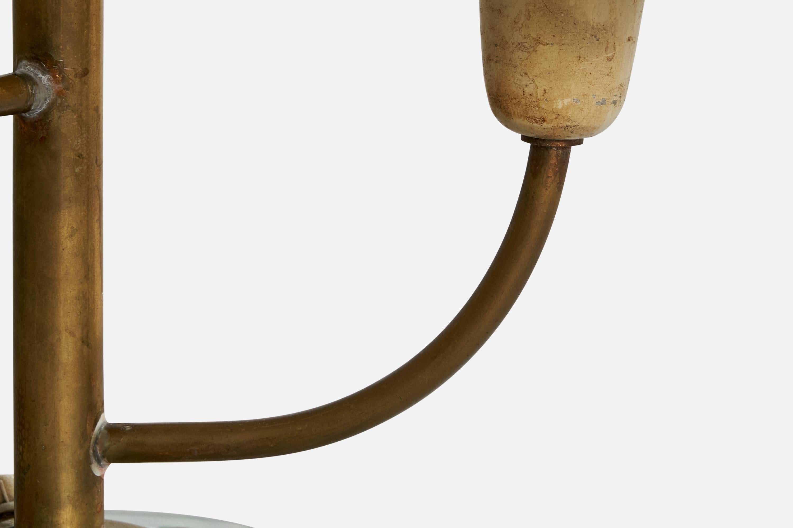 Italian Designer, Table Lamp, Brass, Metal, Fabric, 1940s 4