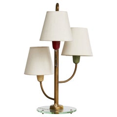 Italian Designer, Table Lamp, Brass, Metal, Fabric, 1940s