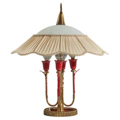 Italian Designer, Table Lamp, Brass, Metal, Glass, Fabric, Italy, 1930s Italian Designer, Table Lamp, Brass, Metal, Glass, Fabric, Italy, 1930s