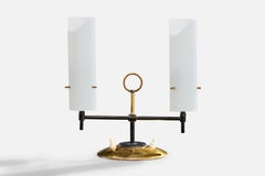 Italian Designer, Table Lamp, Brass, Metal, Glass, Italy, 1950s