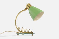 Italian Designer, Table Lamp, Brass, Metal, Glass, Italy, 1950s