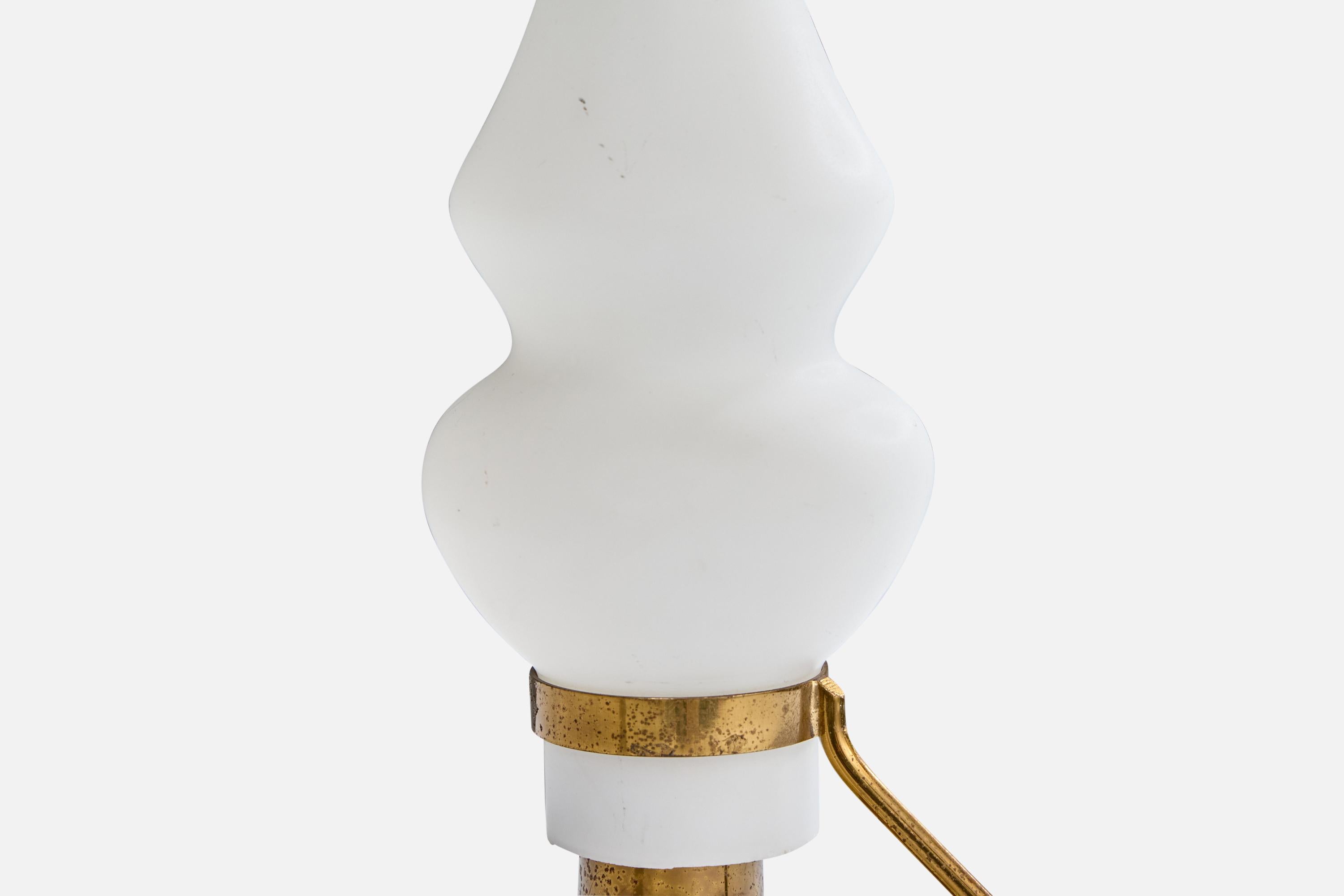 Italian Designer, Table Lamp, Brass, Metal, Glass, Italy, 1950s For Sale 1