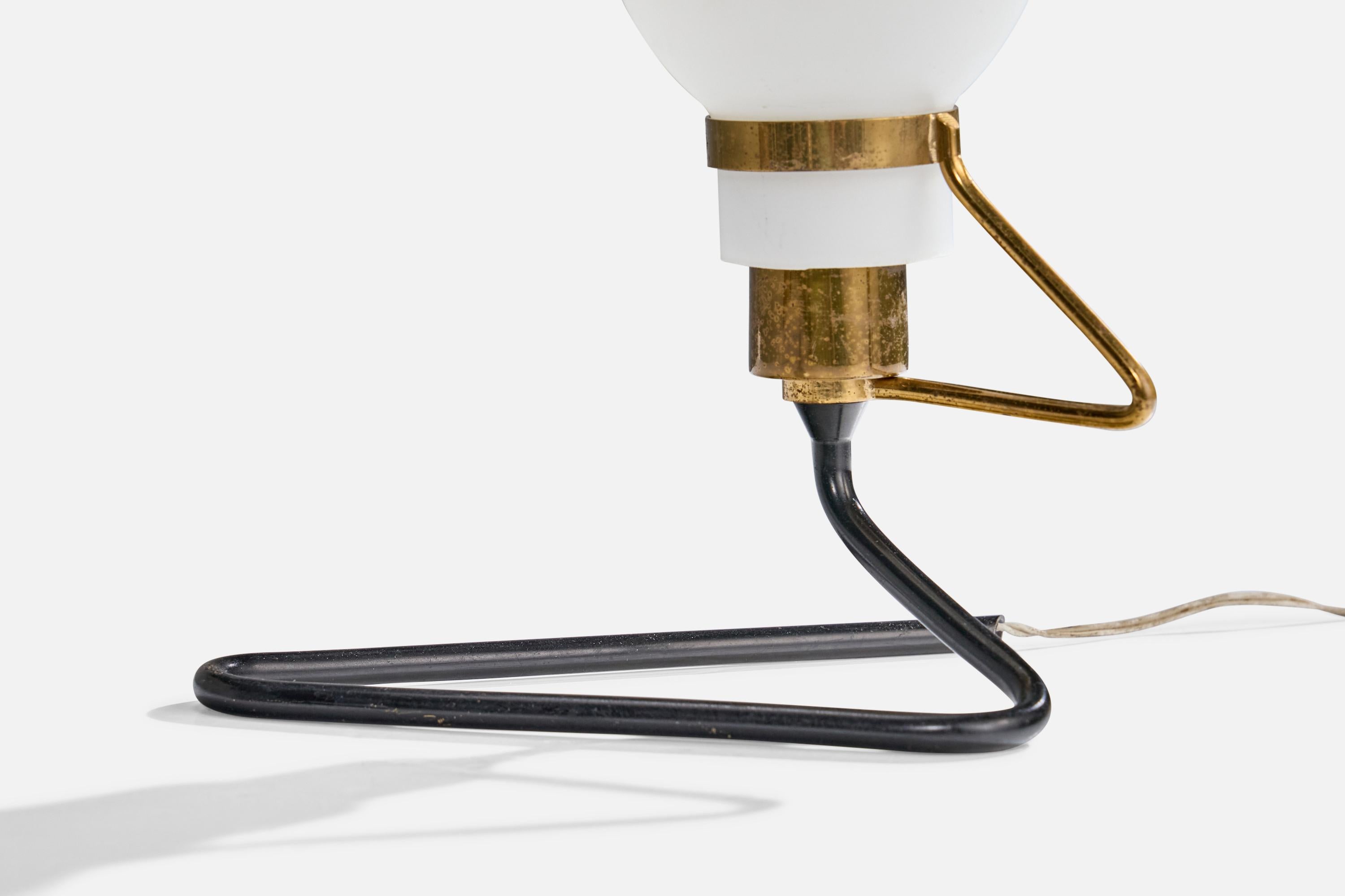 Italian Designer, Table Lamp, Brass, Metal, Glass, Italy, 1950s For Sale 4